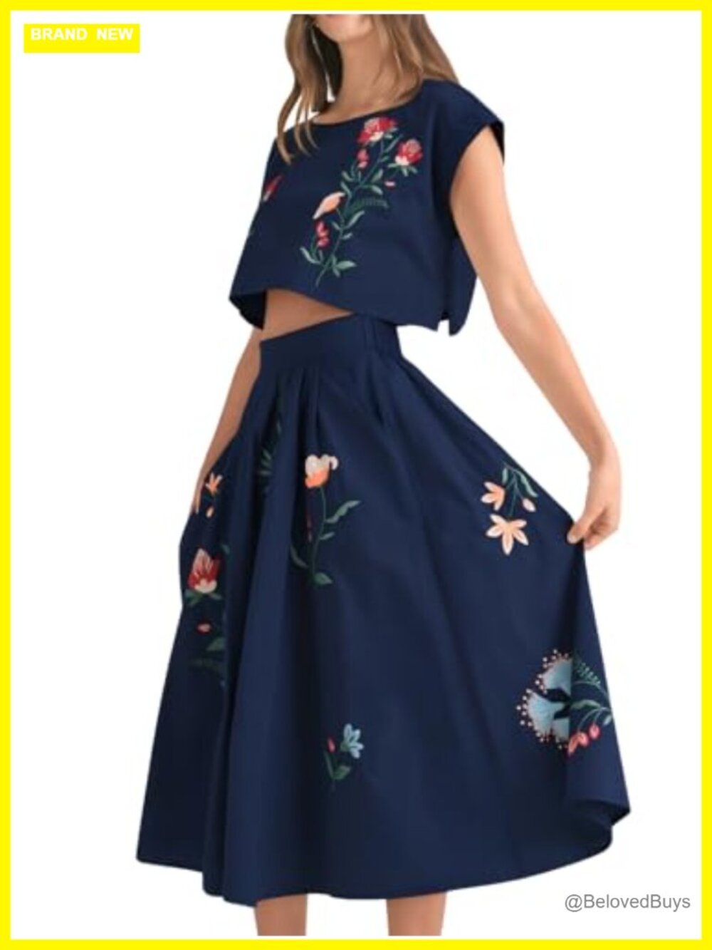 Women's Sleeveless Floral Embroidered 2 Piece Tank Top and Skirt Boho Dress,